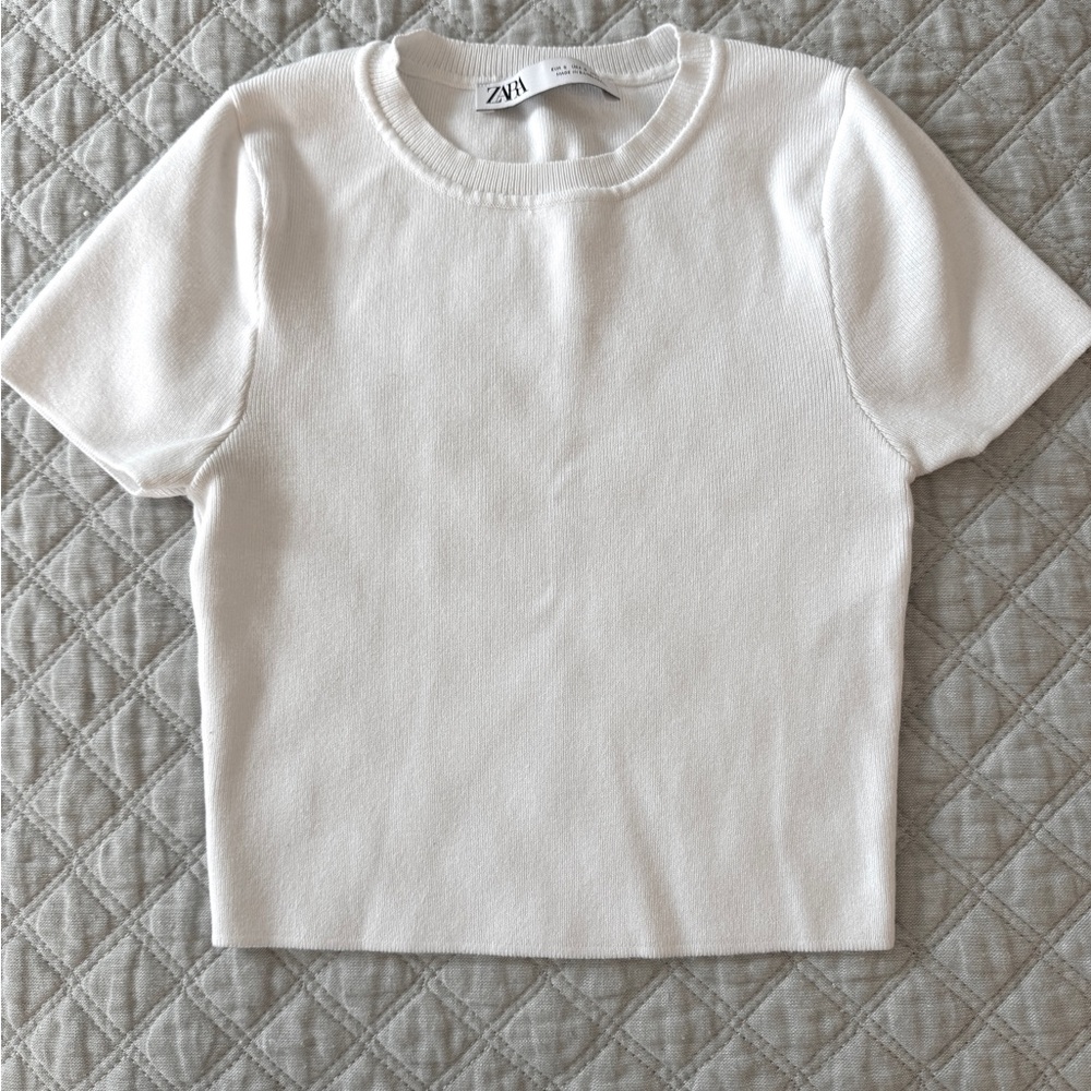 Zara Short Sleeve Flat Knit crew neck top S